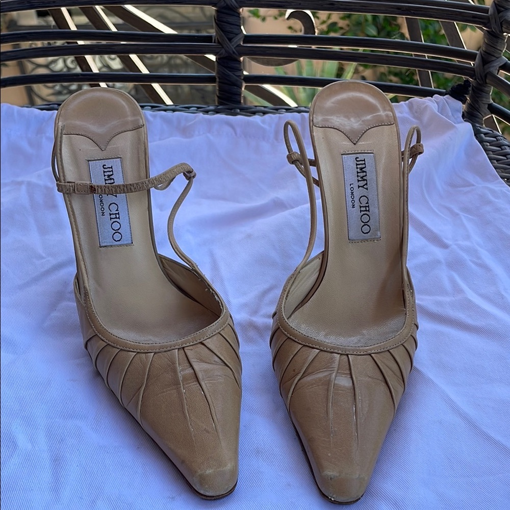 Jimmy Choo Tan Leather Slingback Heels